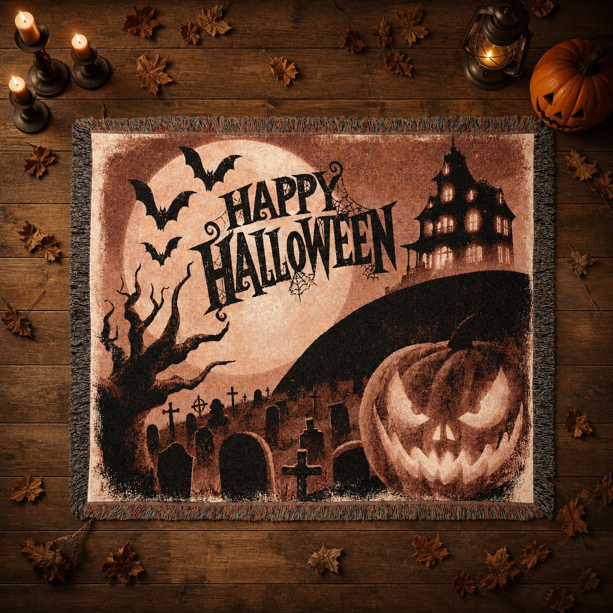 Vintage Jack O’ Lantern Halloween Woven Blanket