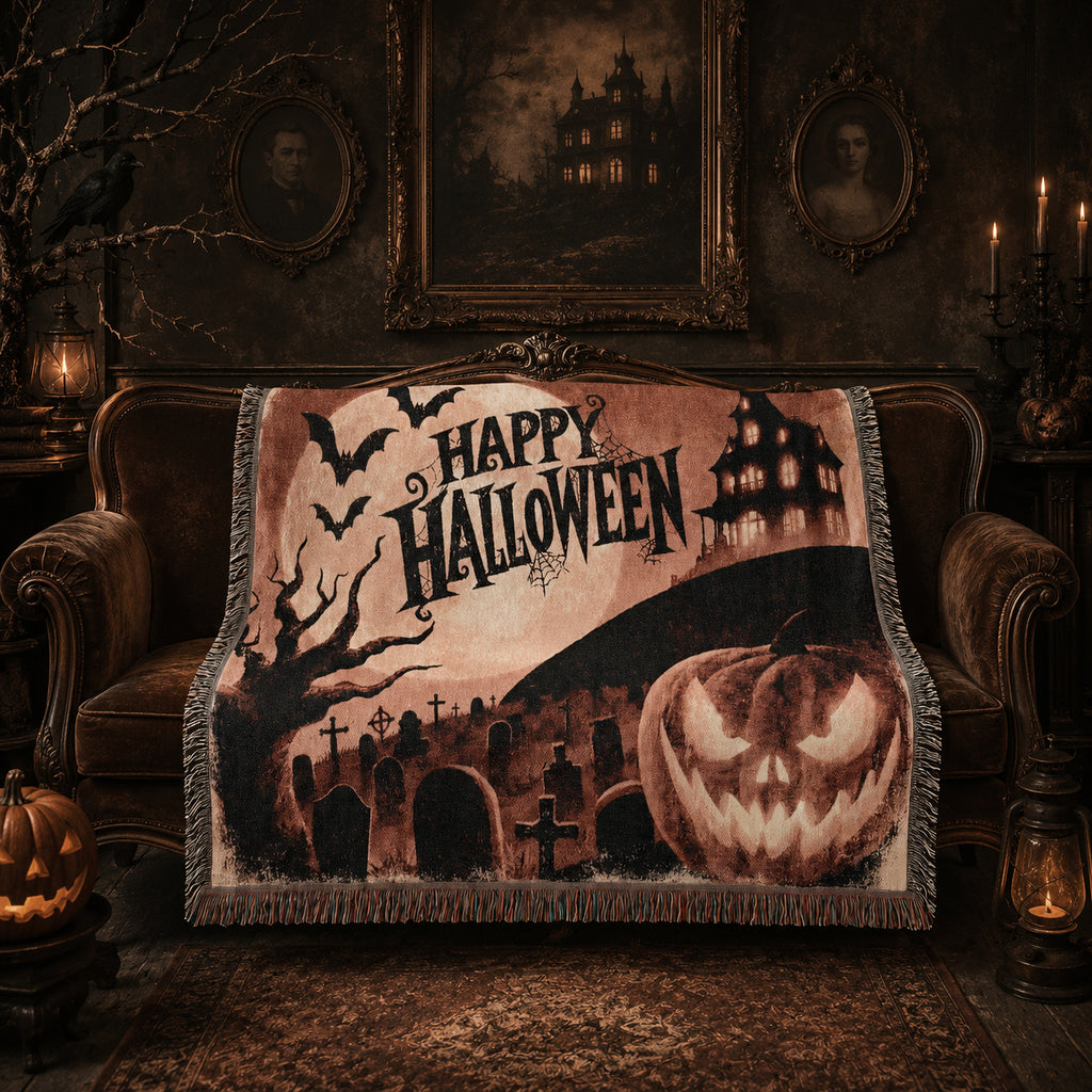 Vintage Jack O’ Lantern Halloween Woven Blanket