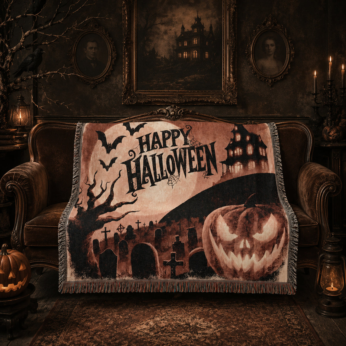 Vintage Jack O’ Lantern Halloween Woven Blanket