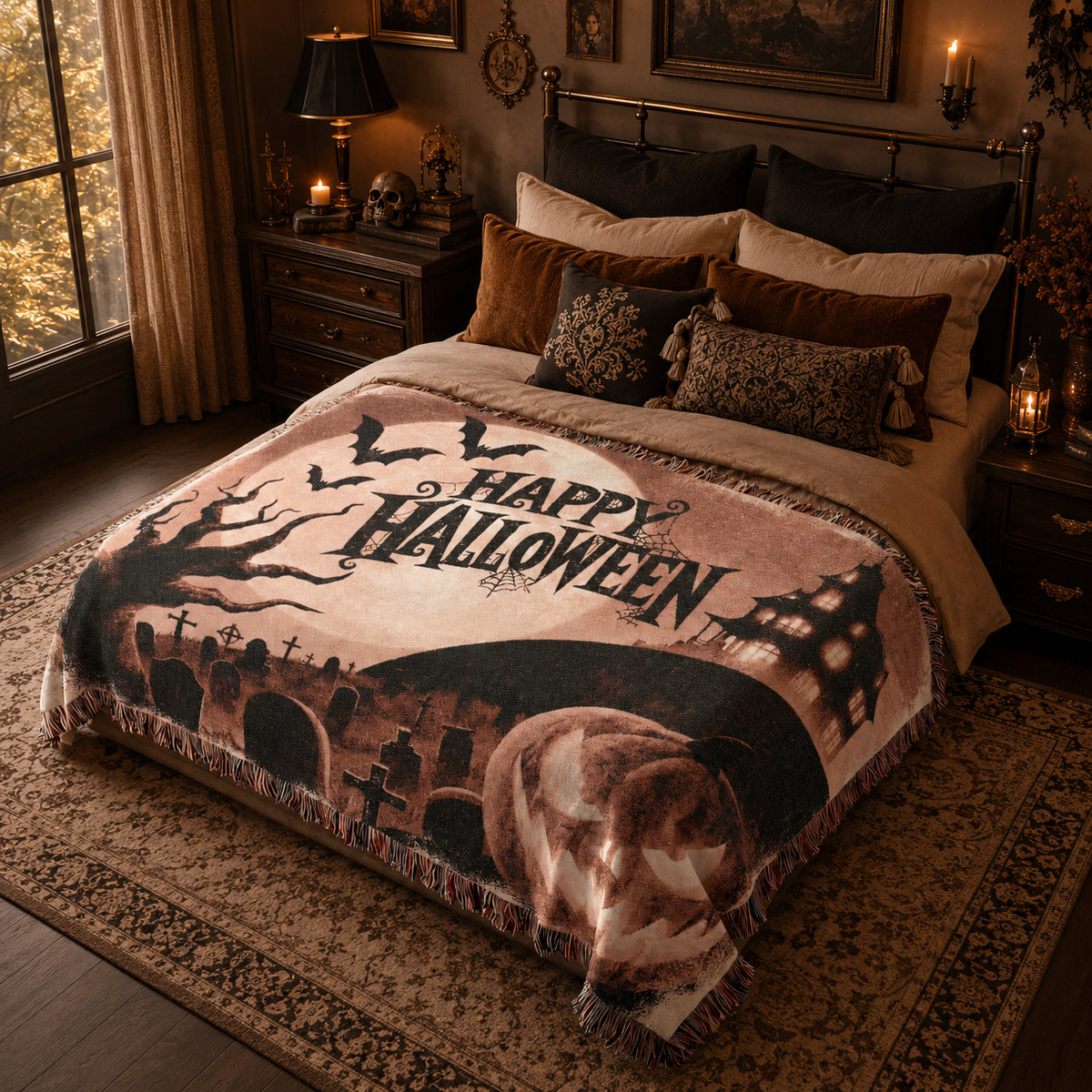 Vintage Jack O’ Lantern Halloween Woven Blanket