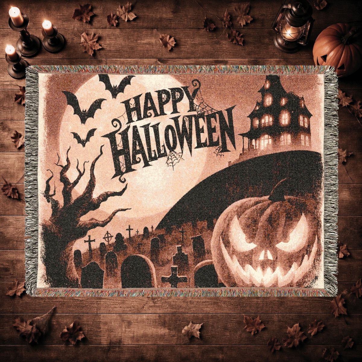 Vintage Jack O’ Lantern Halloween Woven Blanket