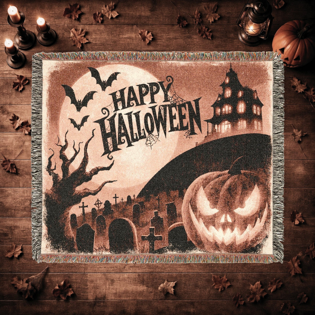 Vintage Jack O’ Lantern Halloween Woven Blanket