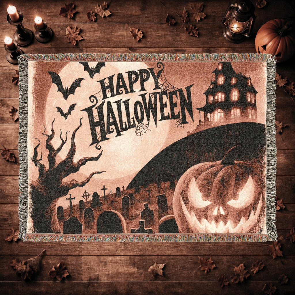 Vintage Jack O’ Lantern Halloween Woven Blanket