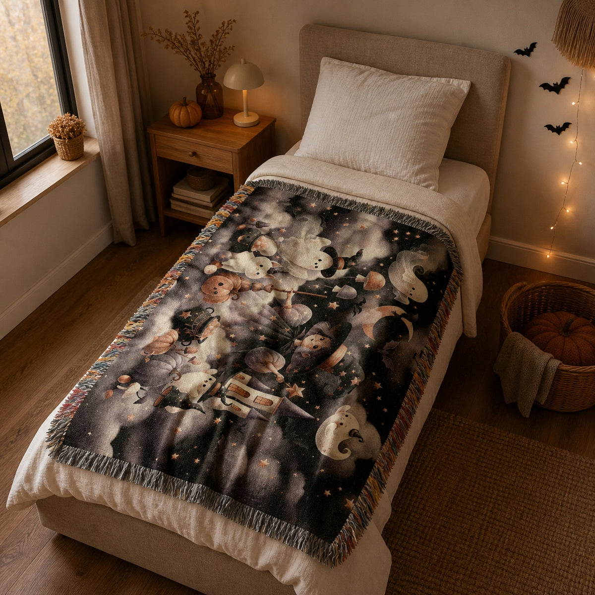 Cute Witch and Ghost Halloween Woven Blanket