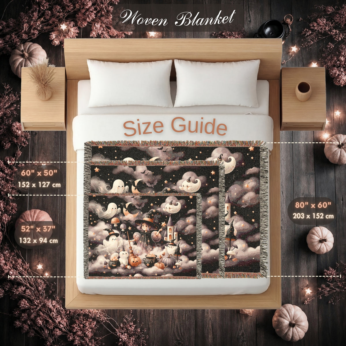 Cute Witch and Ghost Halloween Woven Blanket