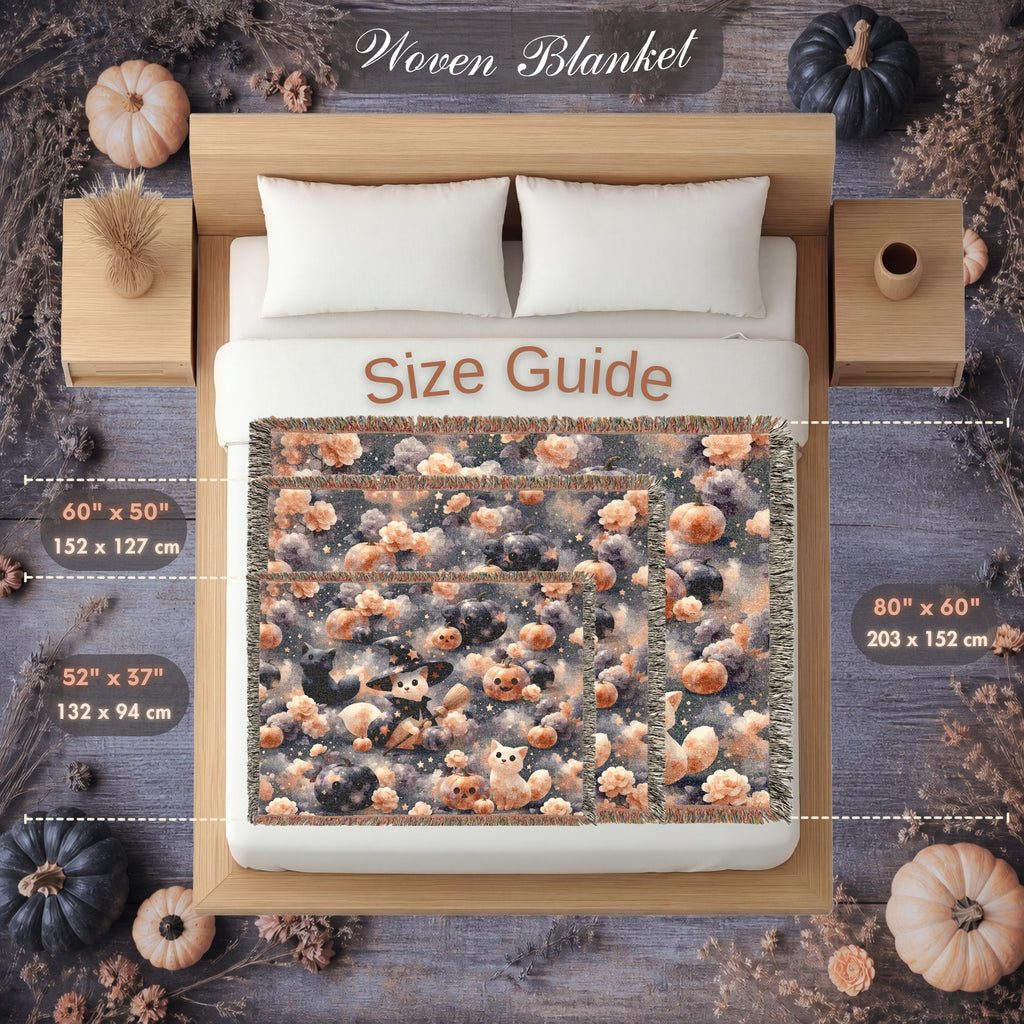 Cute Witch Cat Halloween Woven Blanket
