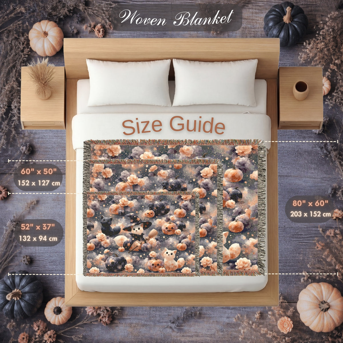 Cute Witch Cat Halloween Woven Blanket