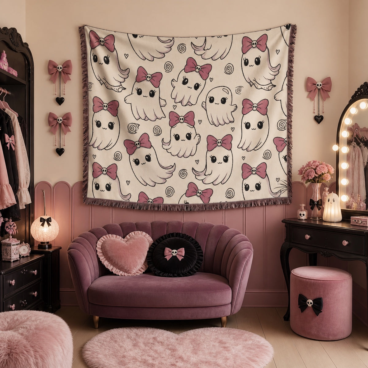 Cute Bow Kitty Woven Blanket