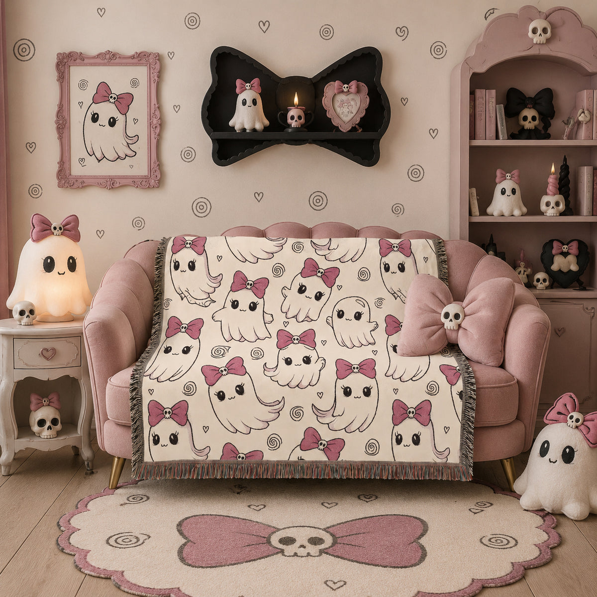 Cute Bow Kitty Woven Blanket