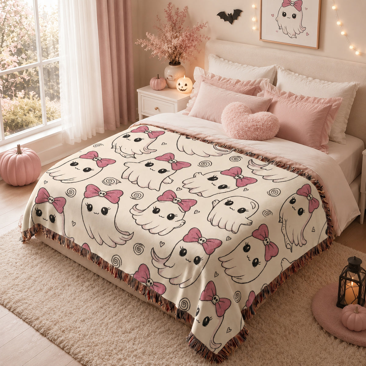 Cute Bow Kitty Woven Blanket