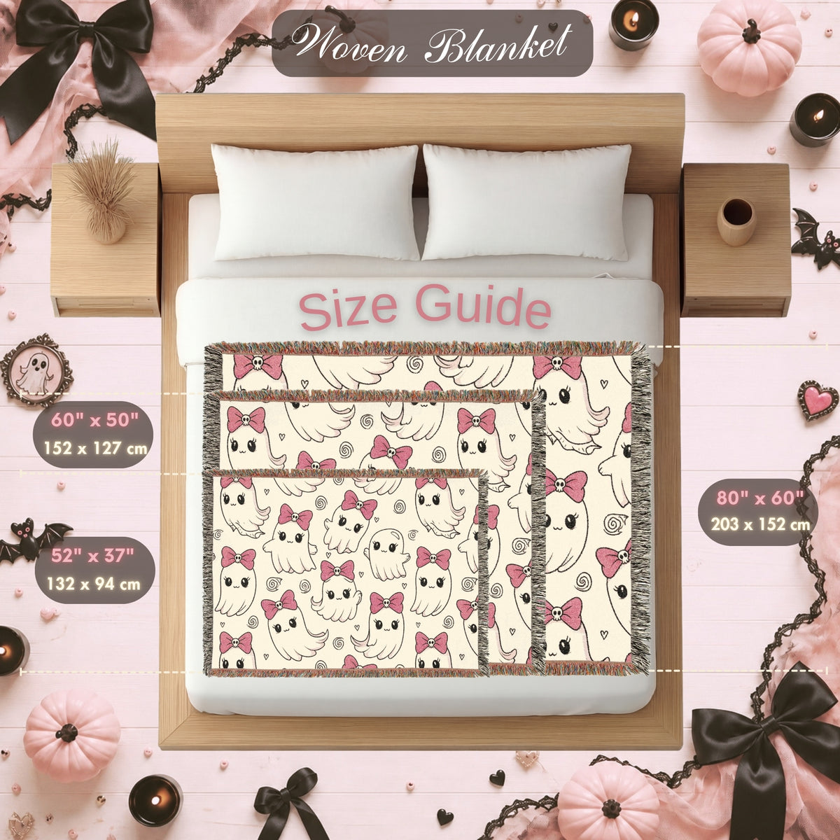 Cute Bow Kitty Woven Blanket