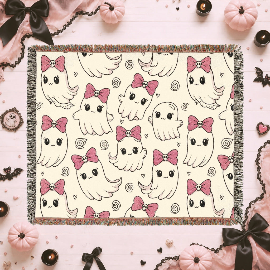 Cute Bow Kitty Woven Blanket