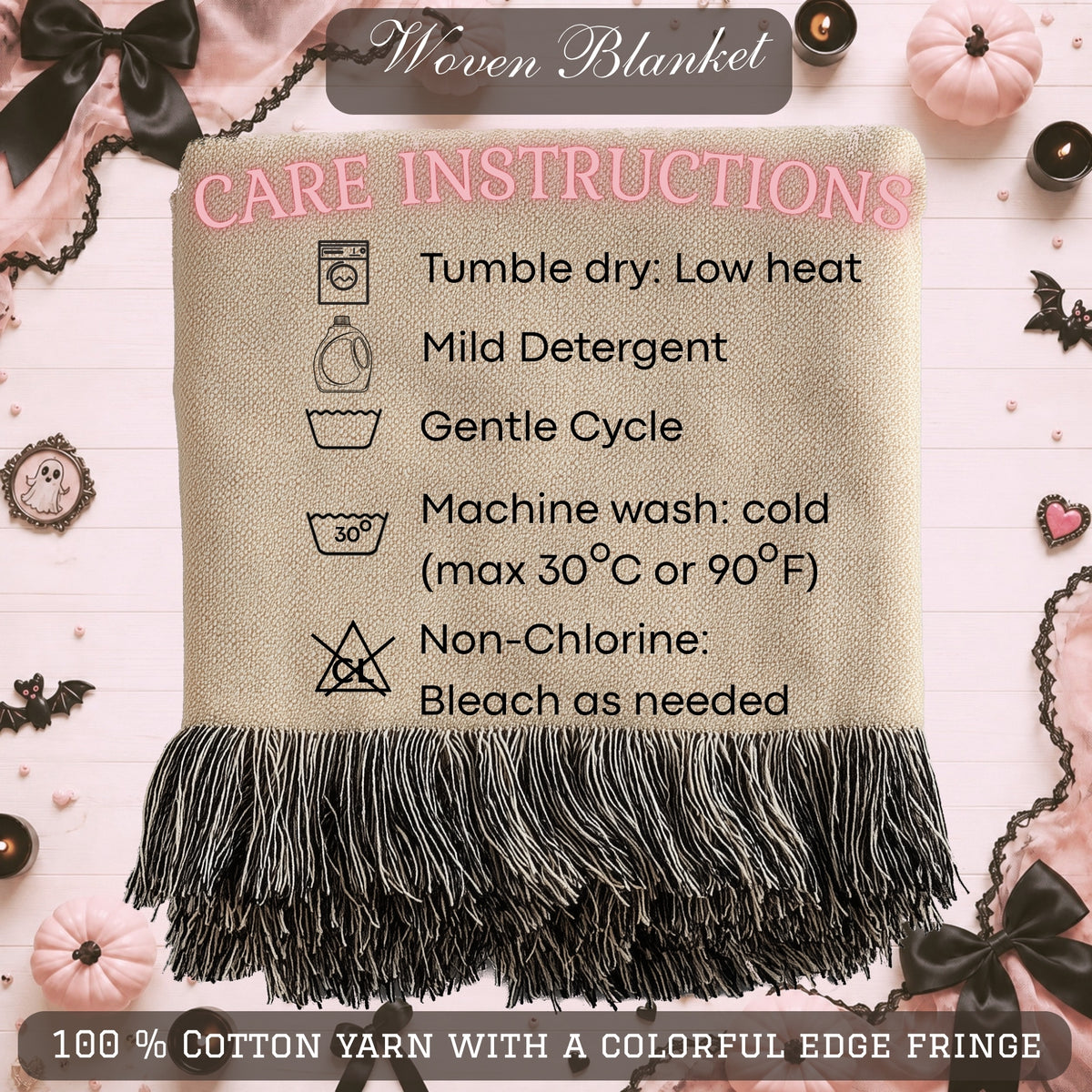Cute Bow Kitty Woven Blanket