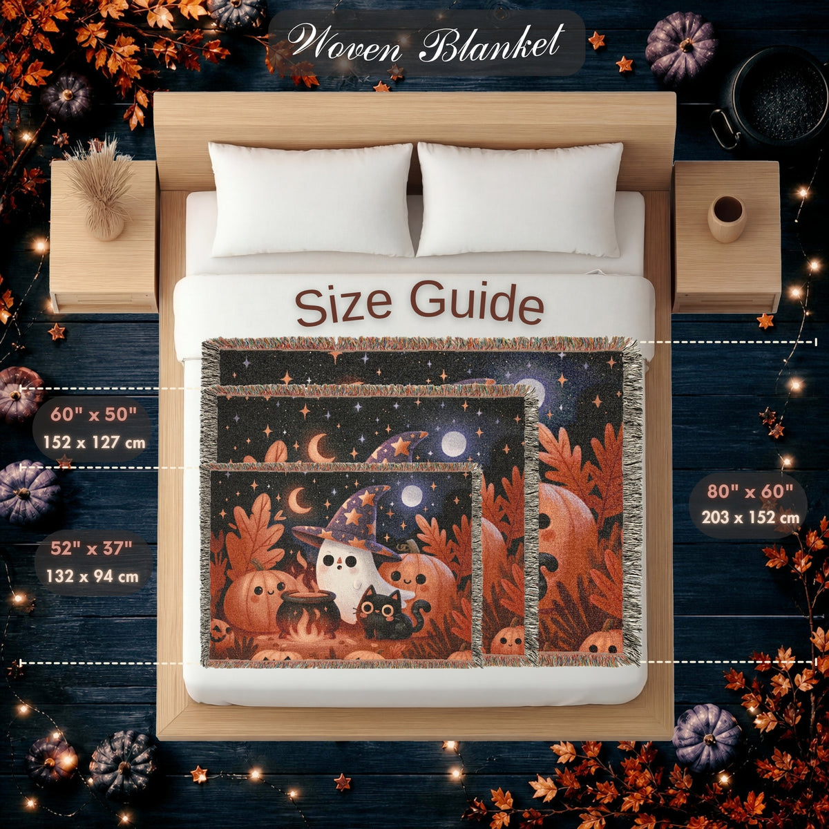 Cute Witch Ghost Halloween Woven Blanket