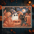 Cute Ghost and Black Cat Halloween Woven Blanket
