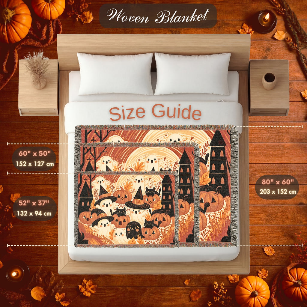 Cute Ghost and Pumpkin Halloween Woven Blanket