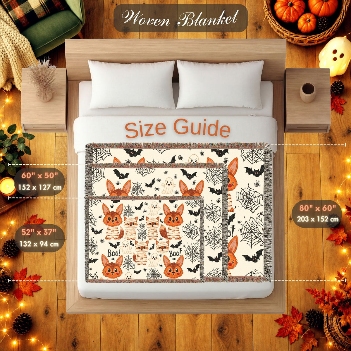 Cute Halloween Fox Woven Blanket – Mummies, Ghosts & Bats