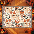 Cute Halloween Bunny Woven Blanket – Mummies, Raccoons & Ghosts