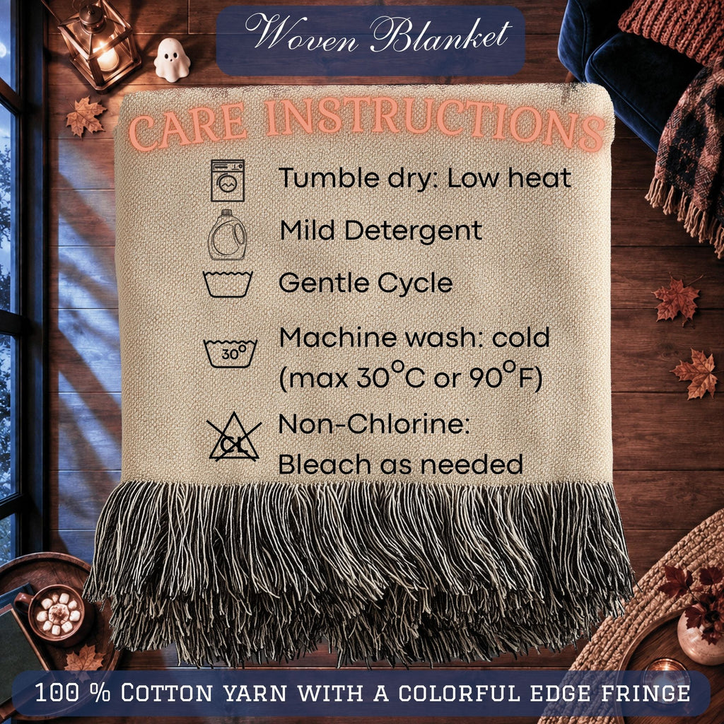 Cute Ghost Halloween Woven Blanket – Autumn Leaves & Spooky Fall Art