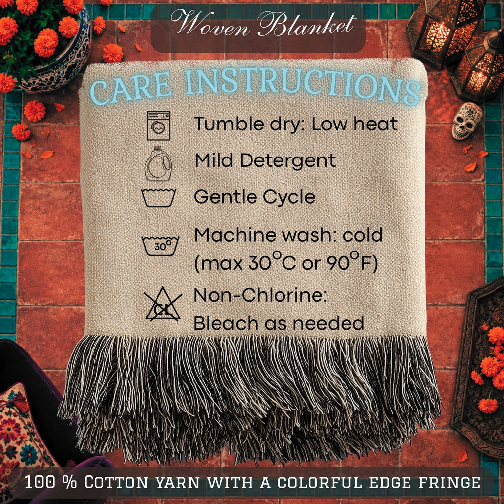 Day of the Dead Sugar Skull Woven Blanket with Sombreros and Marigolds