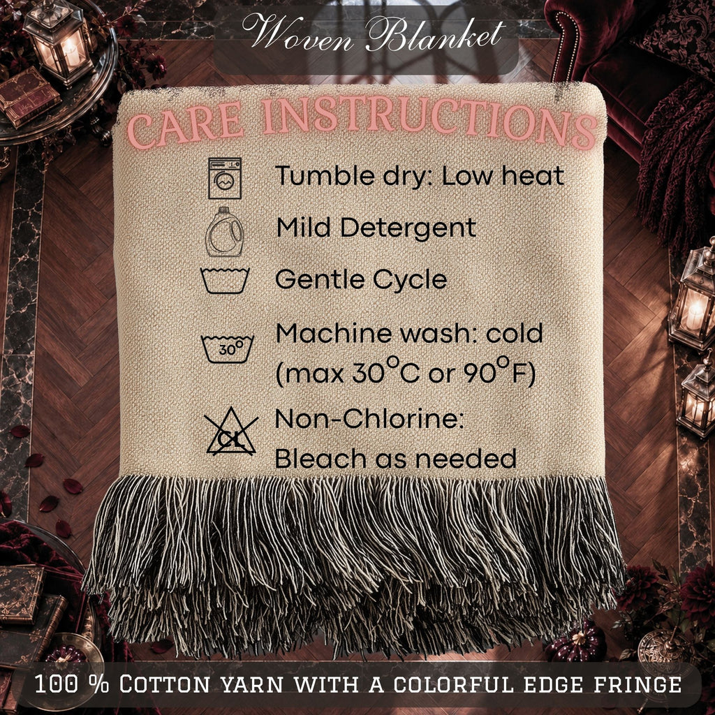 Cute Gothic Halloween Woven Blanket with Ghosts, Witch, Pumpkins and Haunted Castle