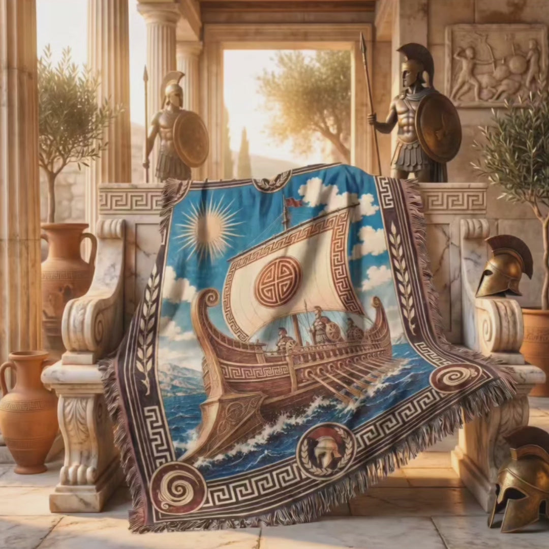 Greek Trireme Woven Blanket – Ancient Mythology Throw