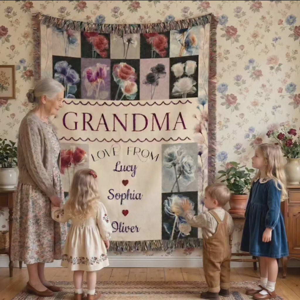 Personalized Grandma Floral Woven Blanket