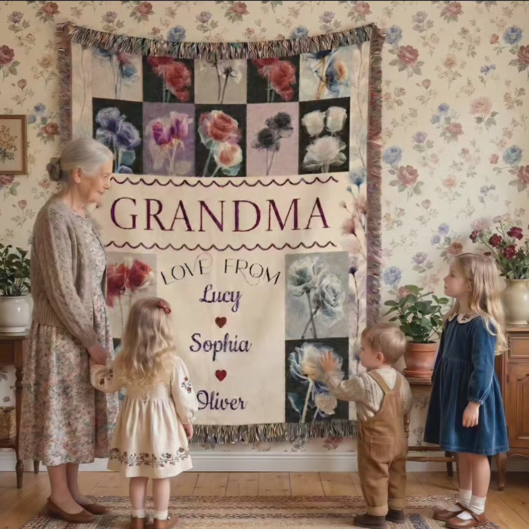 Personalized Grandma Floral Woven Blanket