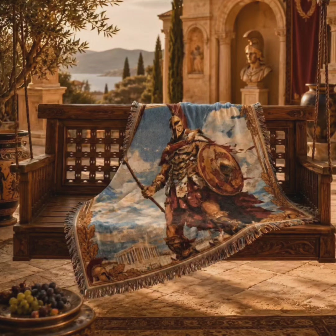 Ancient Greek Warrior Woven Blanket