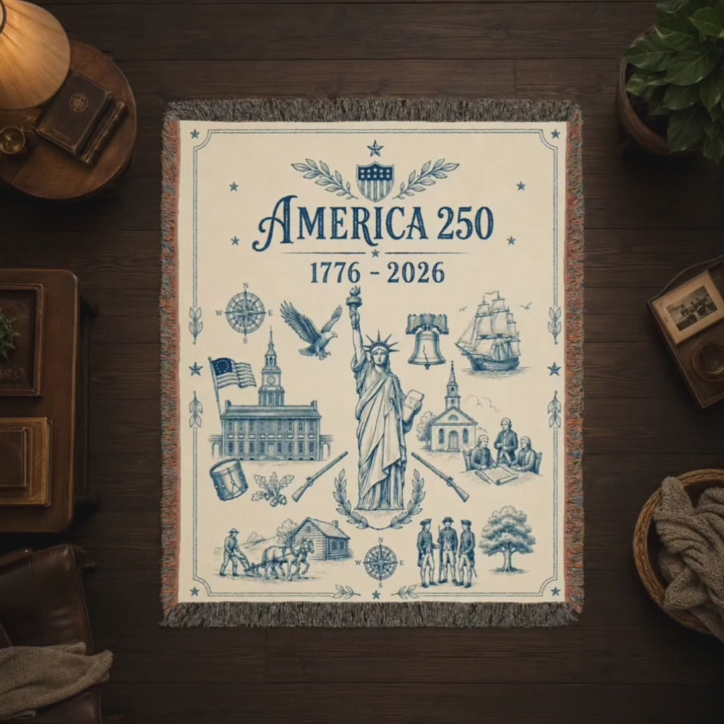 America 250 Heritage Woven Blanket – Vintage Patriotic Throw