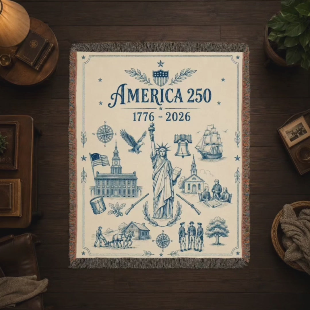 America 250 Heritage Woven Blanket – Vintage Patriotic Throw