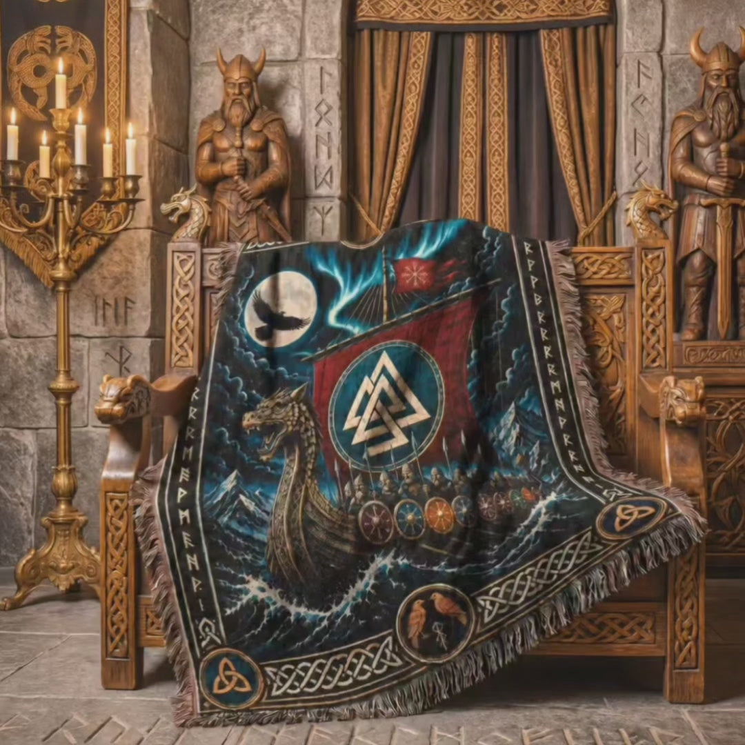 Viking Longship Woven Blanket