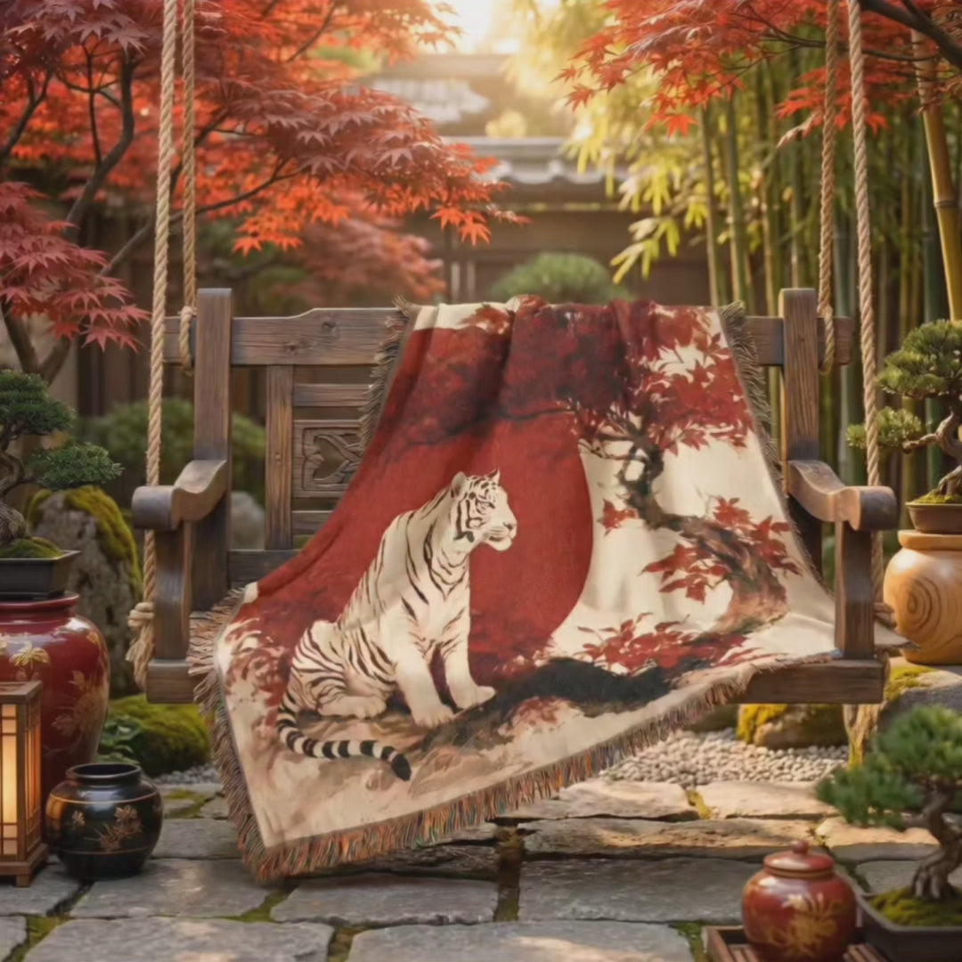 White Tiger Japanese Woven Blanket