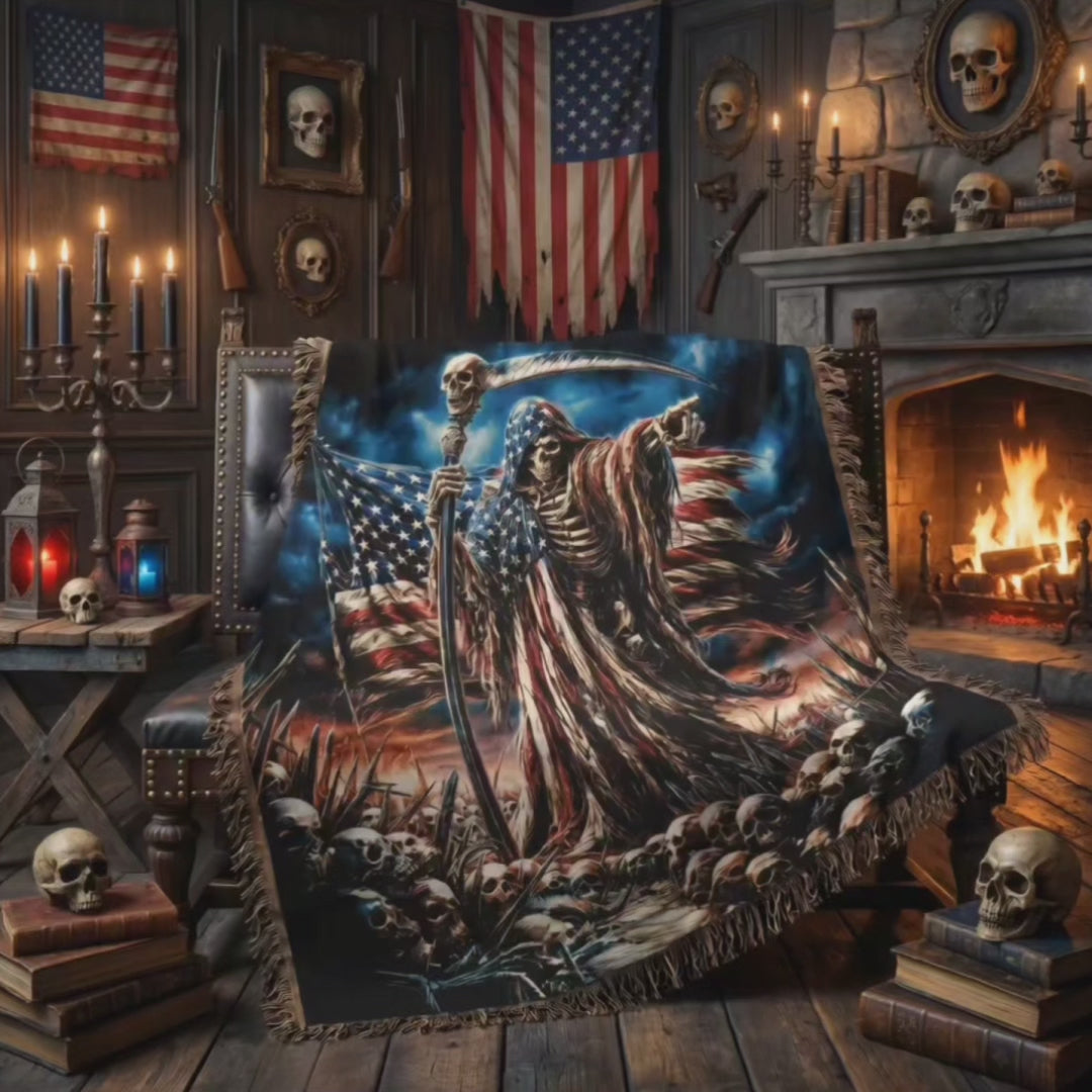 American Reaper Woven Blanket – Gothic Patriotic Throw