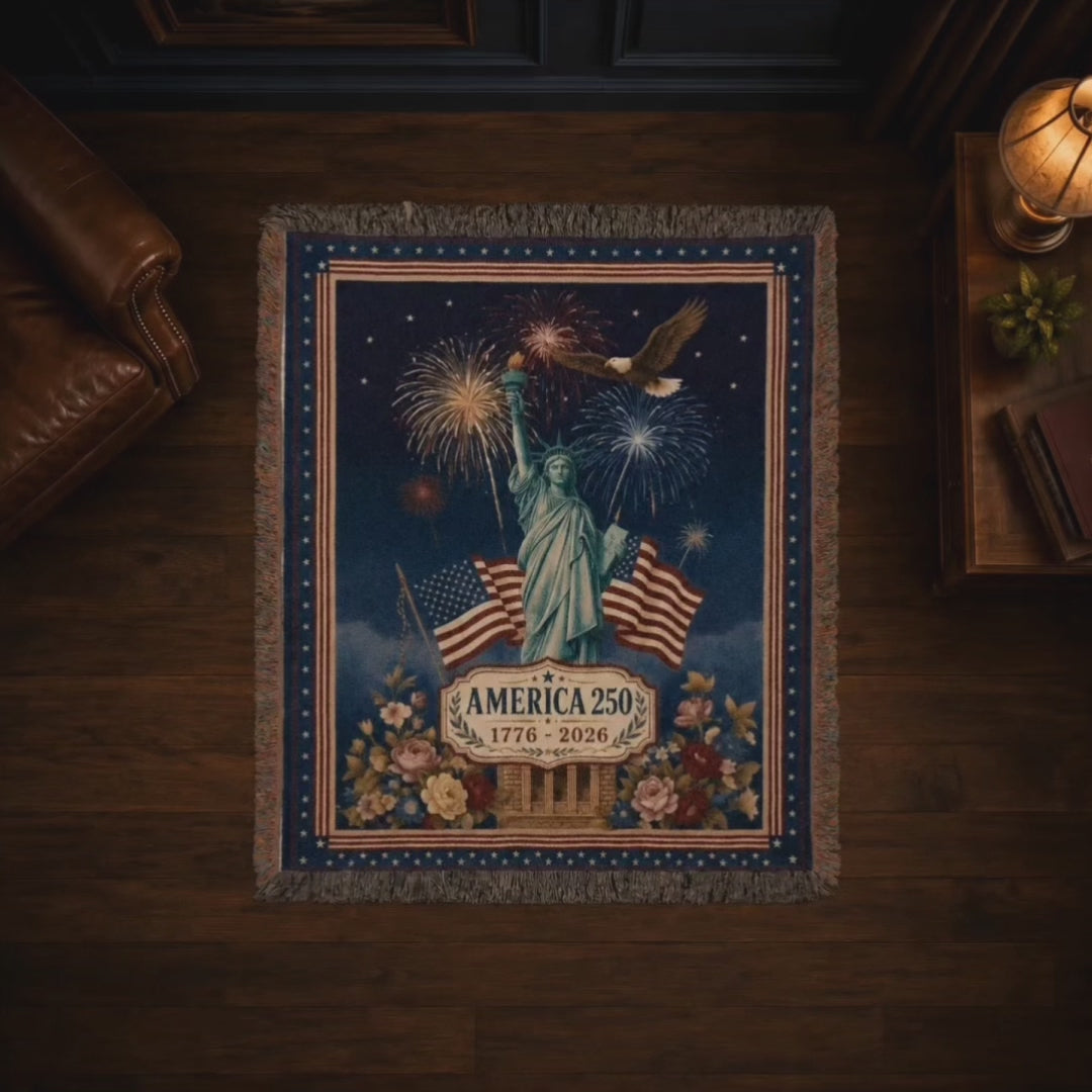 America 250th Anniversary Woven Blanket – Patriotic Statue of Liberty Throw