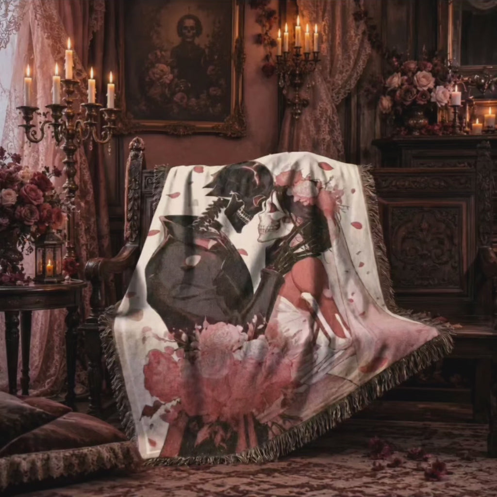 Skeleton Lovers Gothic Woven Blanket