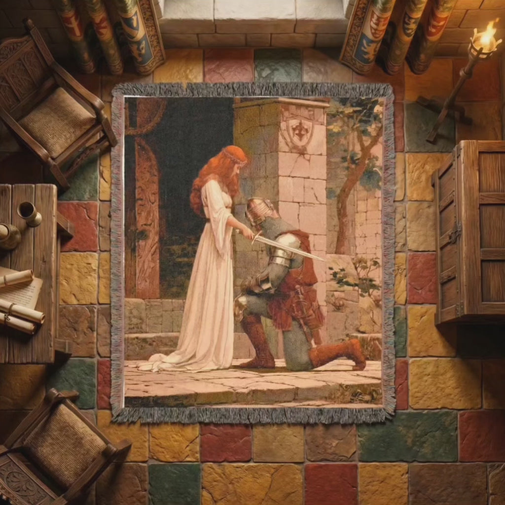 Medieval Knight and Lady Woven Blanket